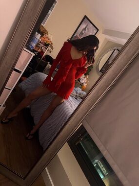 Red OhPolly Ruffle Knit Mini Dress